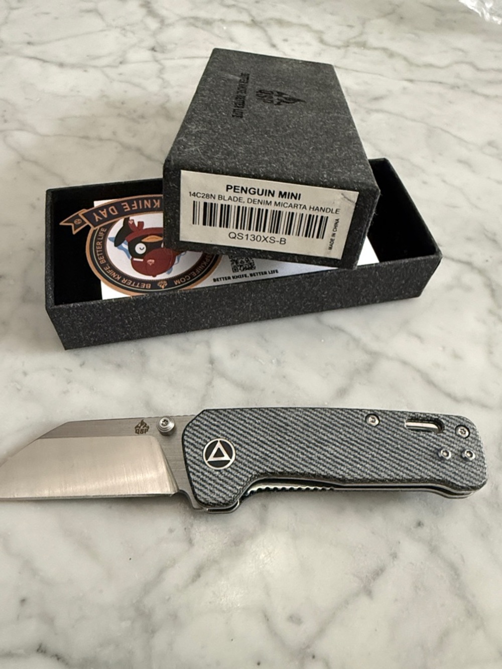 Original Penguin Penguin Mini Folding Knife - Gray Denim Micarta